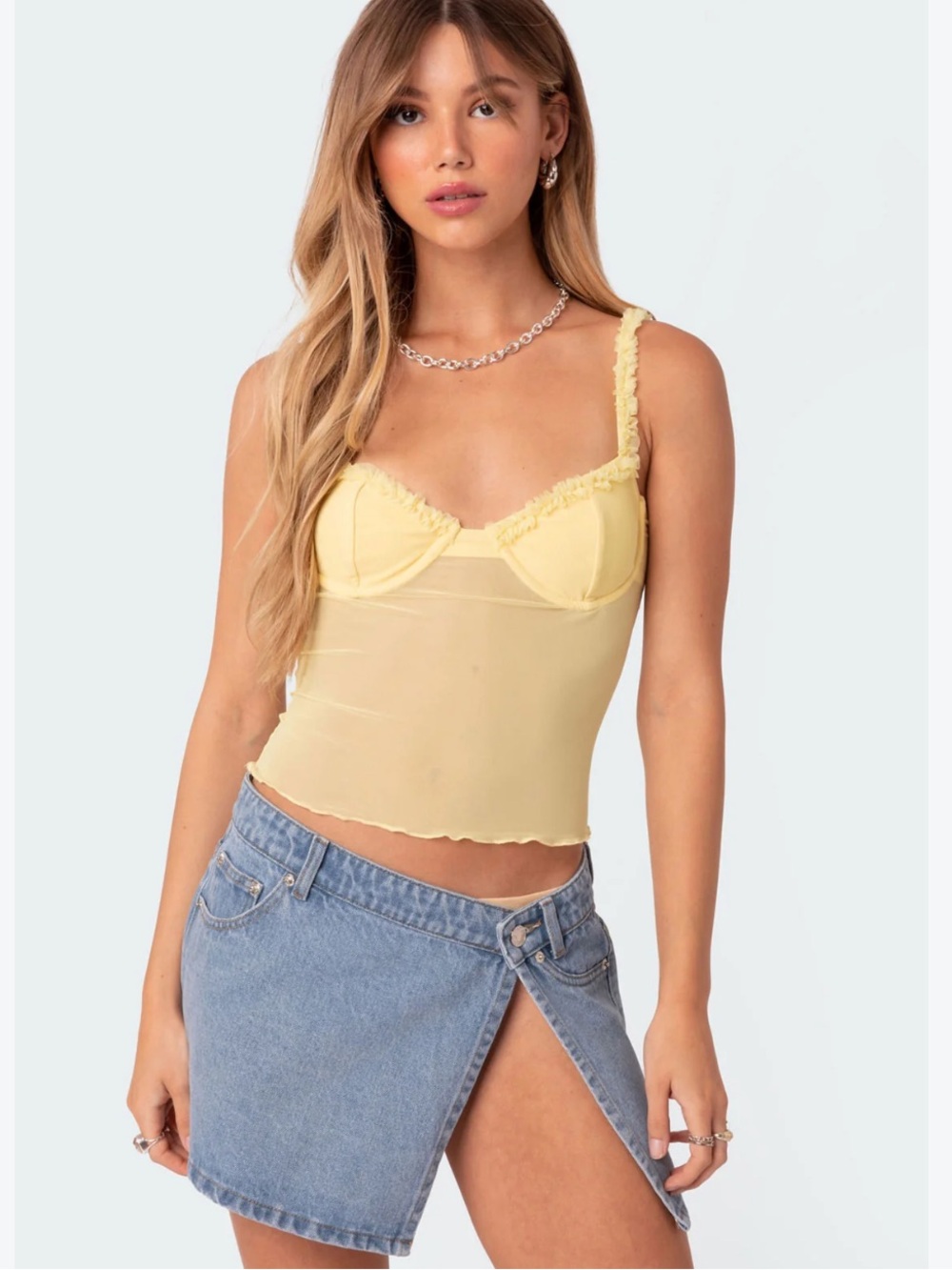 Edikted coquette yellow mercy sheer festival mesh bra top XS